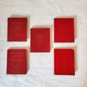 LUXART & LITTLE, MINIATURE LIBRARY lot of 5 vintage books red